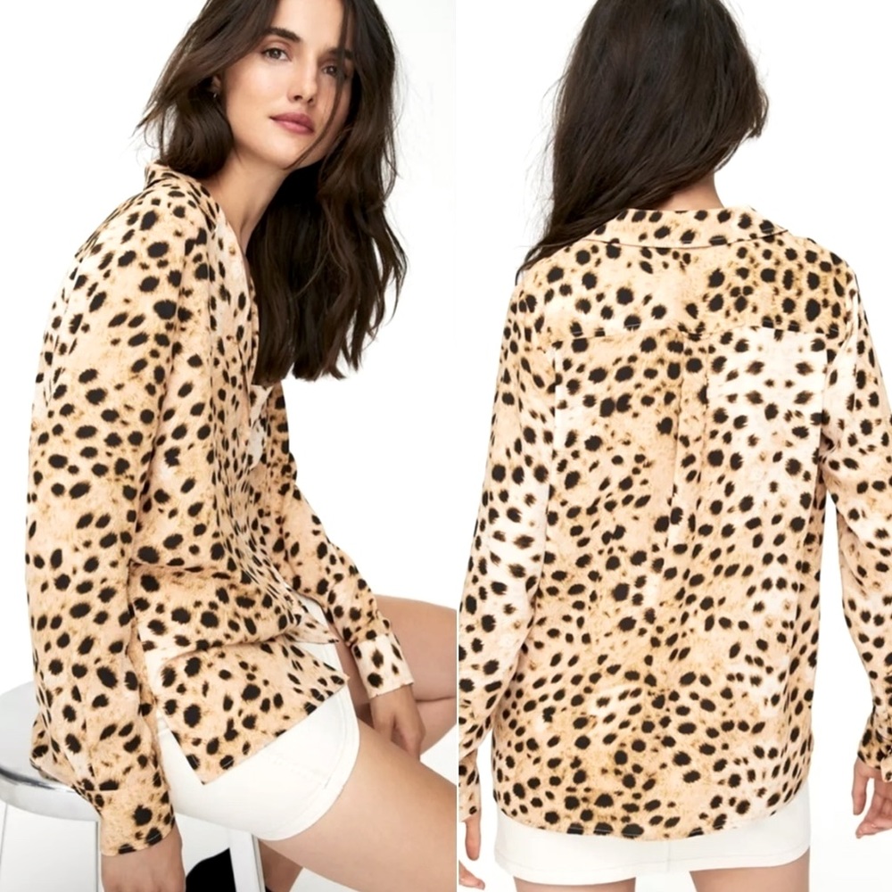 Aritzia Wilfred Briona Leopard Animal Print Button-Up